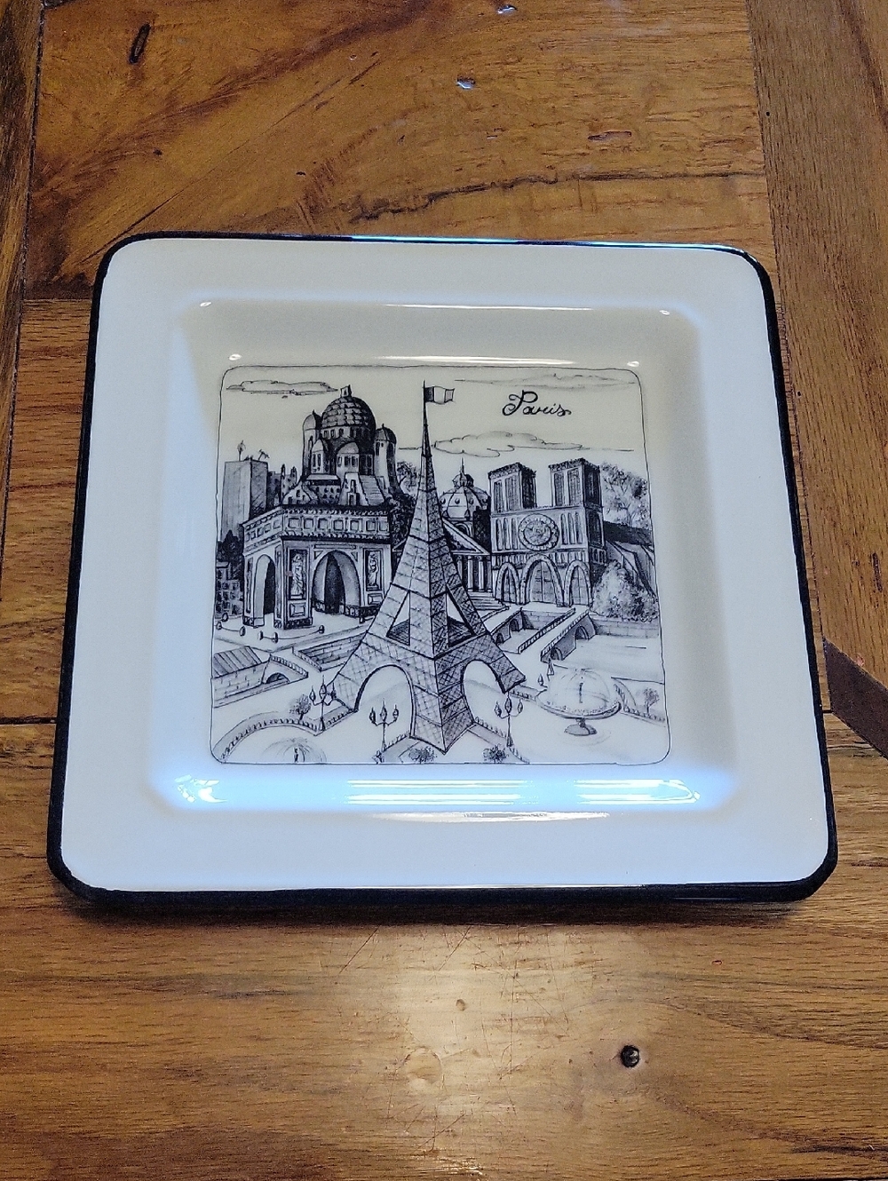 Brunelli Cities Paris Plate Square Eifel Tower Black & White MADE in ITALY